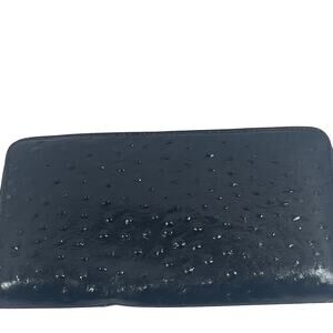 Bijoux Terner Faux Black Ostrich Textured Wallet Zippered Clutch 7.5 x 4 x 1